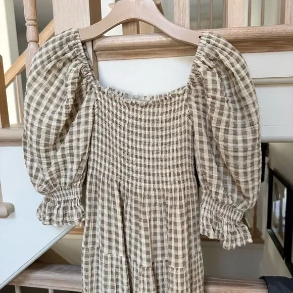 Nothing Fits But Kiko Midi Dress in Taupe Gingham M NWOT - Picture 9 of 13